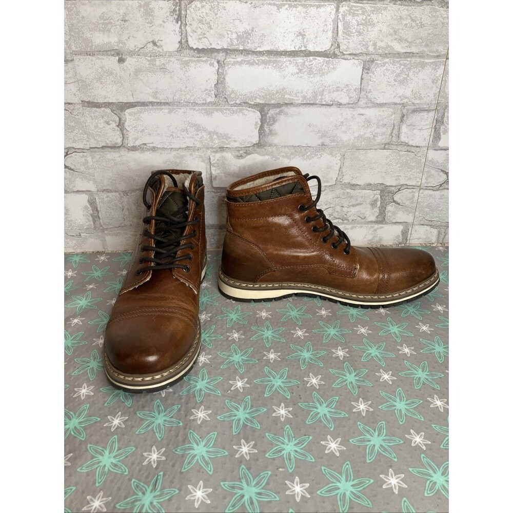 Crown Vintage Floren Men's 10.5 M Brown Leather Cap Toe Boots Sherpa Lined EUC